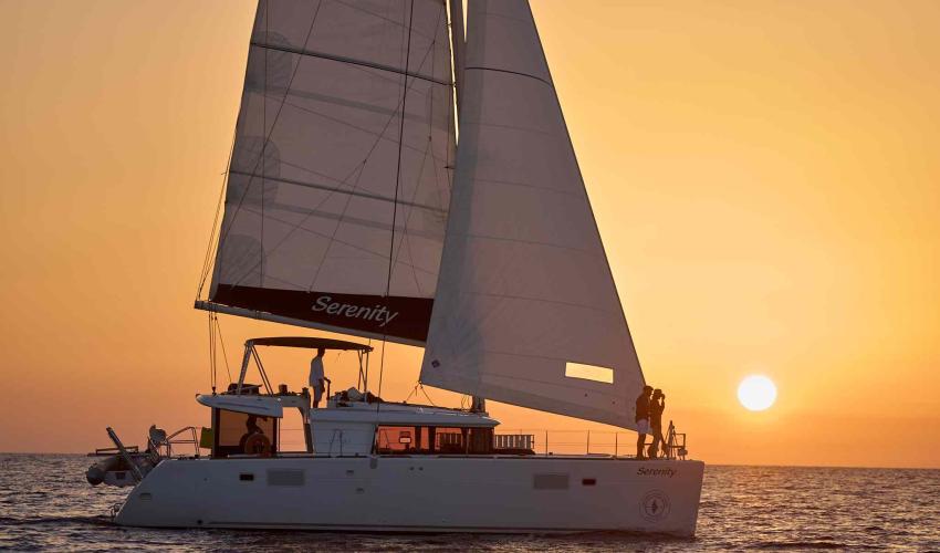 Caldera Classic Sunset Semi-Private Catamaran Cruise